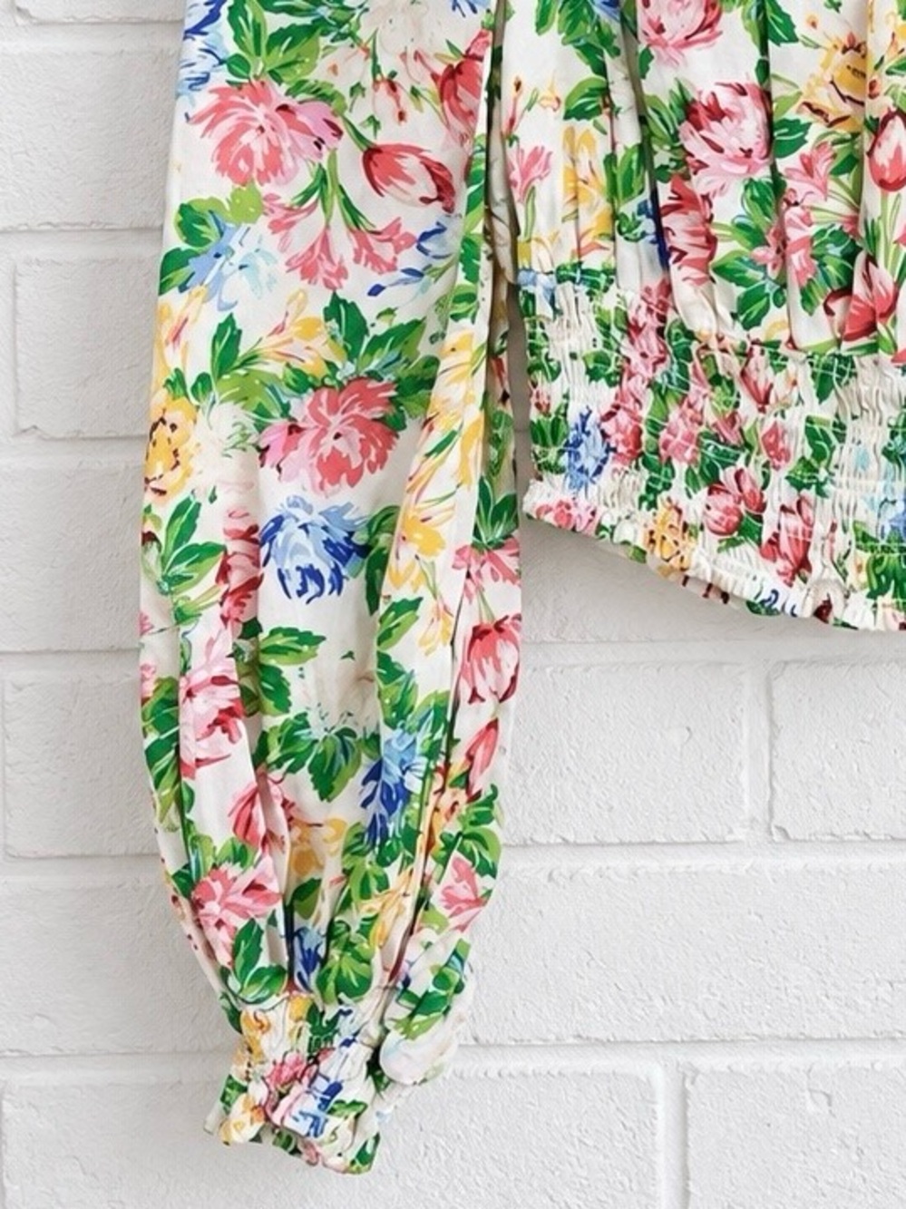 AFRM Floral Smocked Top S Square Neck Puff Sleeve Romantic Boho Whimsical - Picture 6 of 7